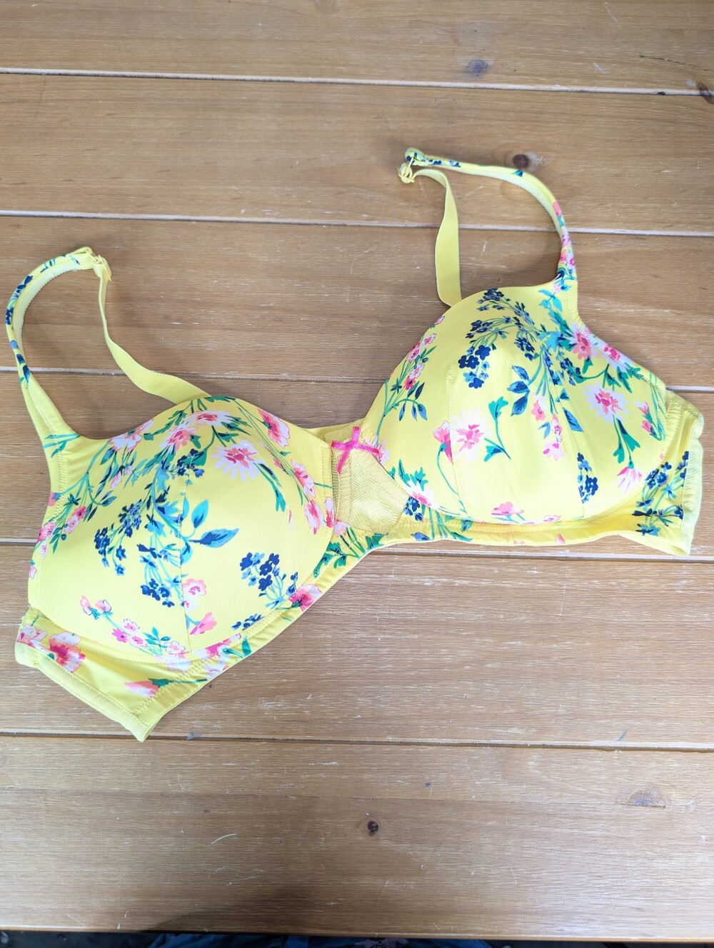 cacique light lined balconnette bra yellow floral